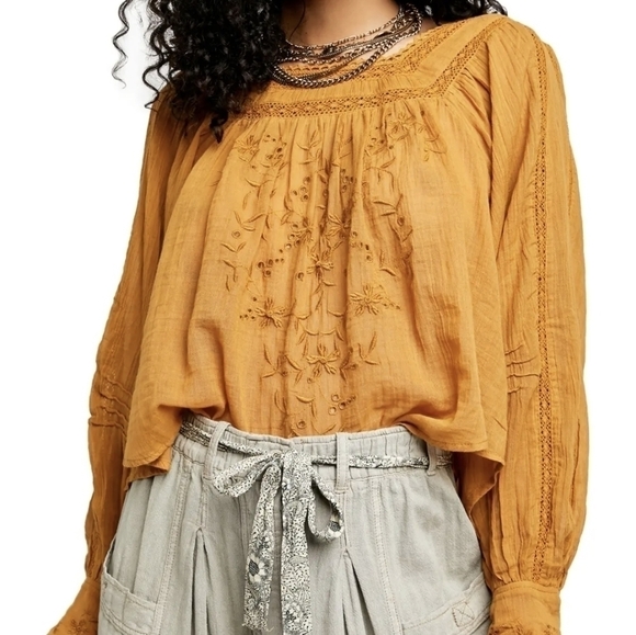 Free PEOPLE faraway fields blouse top embroidered boho xs - Picture 5 of 15